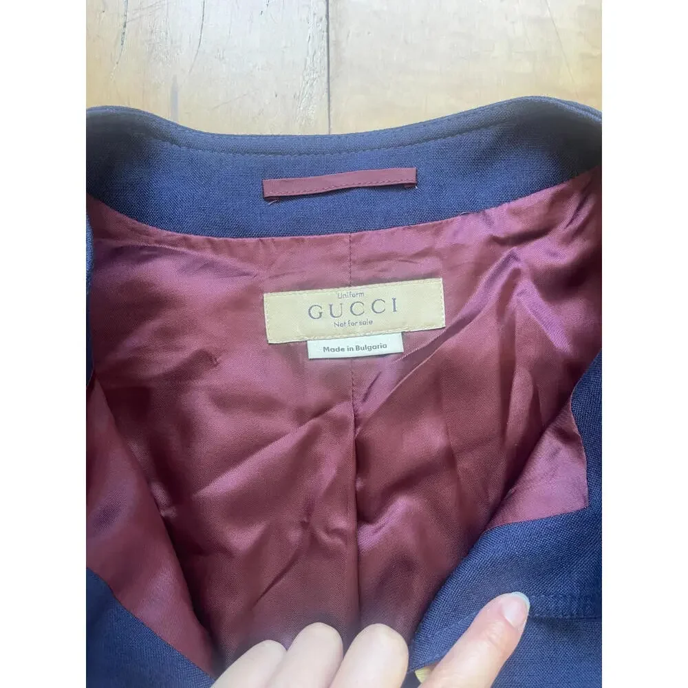 Gucci Navy Uniform Blazer Jacket Sz 46 Gold Buttons Pockets Italy Bulgaria - Picture 2 of 7